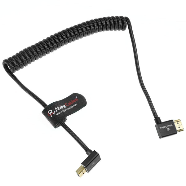 Alvin's Cables 8K HDMI 2.1 Cable 8K@60Hz 4K@120Hz High-Speed Braided Coiled Cable for Atomos Ninja,for Feelworld,for Sony FS5 FS7 FX9,BMPCC,for Canon C300 C500,Left to Up Angle Black