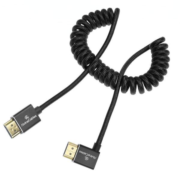 Alvin's Cables 8K HDMI 2.1 High-Speed Cable 8K@60Hz 4K@120Hz Braided Coiled Cable for Atomos Ninja,for Feelworld,for Sony FS5 FS7 FX9,BMPCC,for Canon C300 C500,Right Angle Black