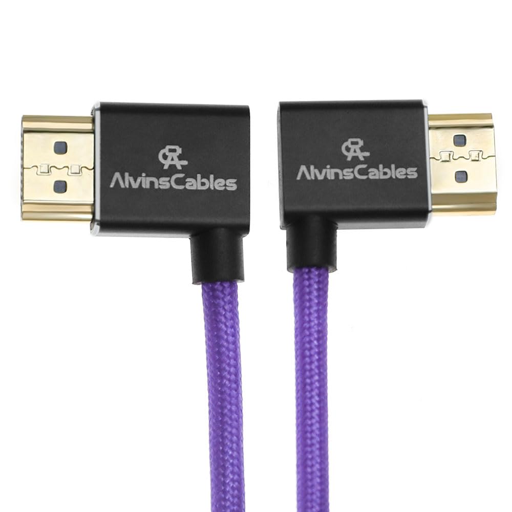 Alvin's Cables 8K HDMI 2.1 Cable 8K 60Hz 4K 120Hz High-Speed for Atomos Ninja Monitor,Left to Right Angle Braided Coiled Cable for Sony FS5 FS7 FX9,for Canon C300 C500,for Nikon Z9 Camera,Purple