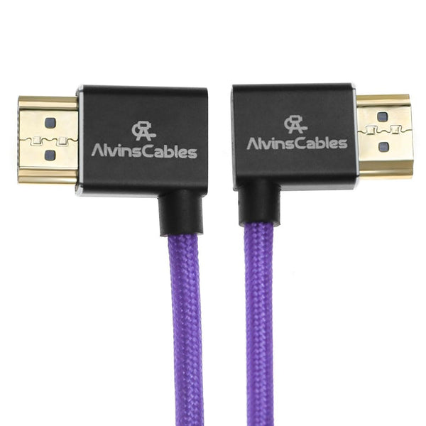 Alvin's Cables 8K HDMI 2.1 Cable 8K 60Hz 4K 120Hz High-Speed for Atomos Ninja Monitor,Left to Right Angle Braided Coiled Cable for Sony FS5 FS7 FX9,for Canon C300 C500,for Nikon Z9 Camera,Purple