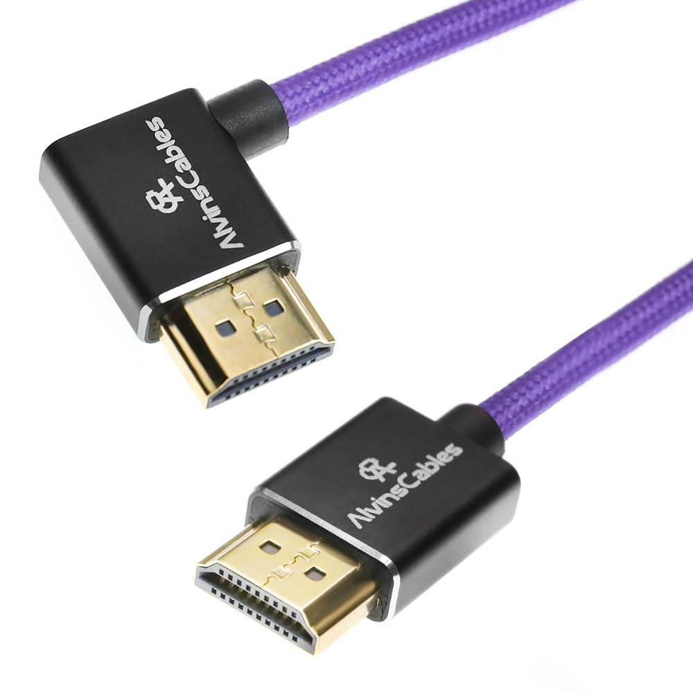 Alvin's Cables 8K HDMI 2.1 Cable for Atomos Ninja V Monitor,for Sony FS5 FS7,BMPCC,for Canon C300 C500 Camera,8K@60Hz 4K@120Hz 48Gbps High-Speed Braided Coiled Cable Left Angle Purple