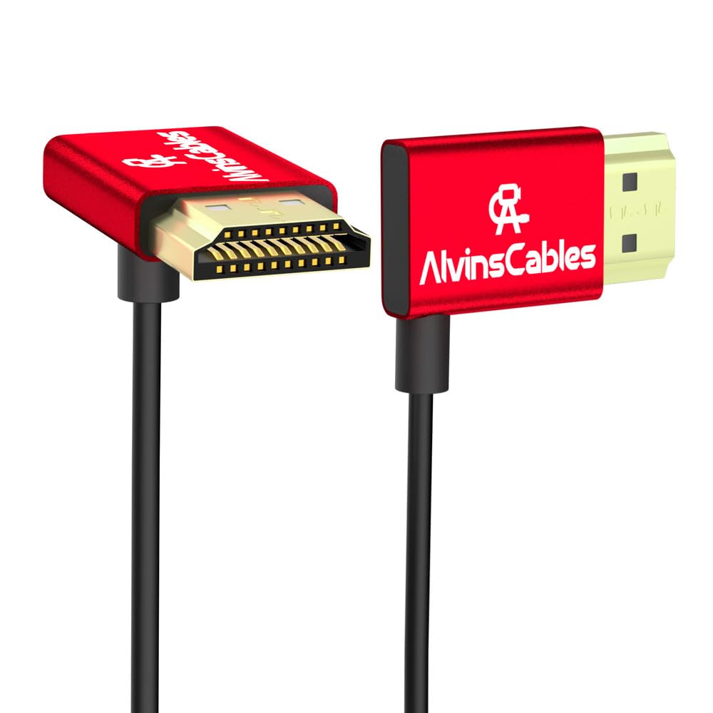 Alvin&#39;s Cables 8K 2.1 HDMI Cable 48Gbps 8K@60Hz 4K@120Hz High Speed Φ2.4mm Ultra-Thin HDMI for Sony A7 A9, BMPCC, for Canon C70, for Atomos Ninja, for Feelworld, Right to Up Angle 45cm|18in
