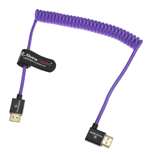 Alvin's Cables 8K HDMI 2.1 Cable for Atomos Ninja V Monitor,for Sony FS5 FS7,BMPCC,for Canon C300 C500 Camera,8K@60Hz 4K@120Hz 48Gbps High-Speed Braided Coiled Cable Left Angle Purple