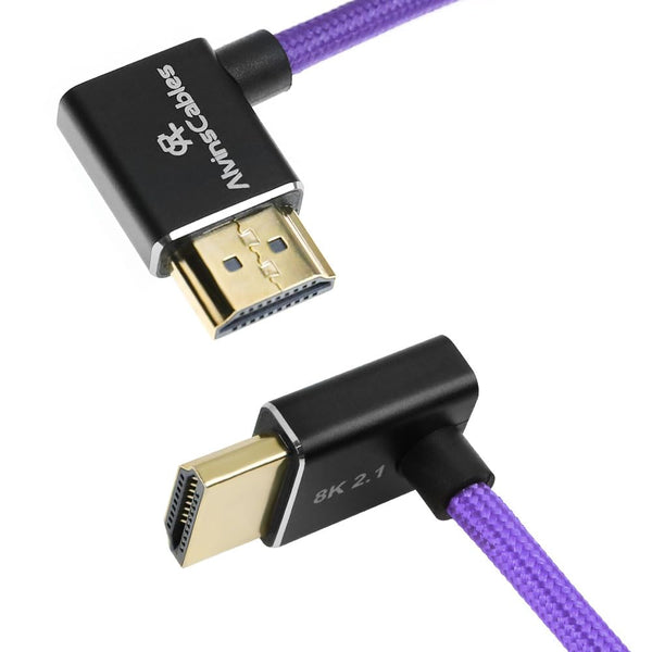 Alvin's Cables 8K HDMI 2.1 Cable 8K@60Hz 4K@120Hz High-Speed Braided Coiled Cable for Atomos Ninja,for Feelworld,for Sony FS5 FS7 FX9,BMPCC,for Canon C300 C500,Left to Up Angle Purple