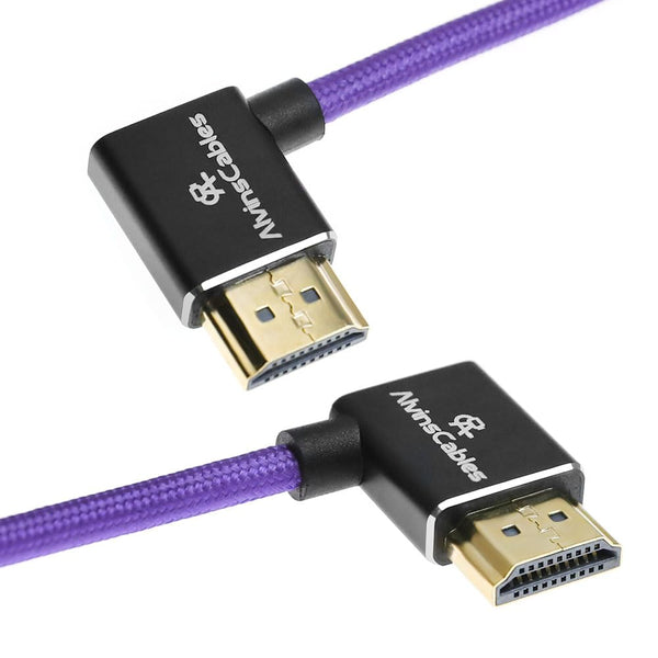 Alvin's Cables 8K HDMI 2.1 Cable 8K 60Hz 4K 120Hz High-Speed for Atomos Ninja Monitor,Left to Right Angle Braided Coiled Cable for Sony FS5 FS7 FX9,for Canon C300 C500,for Nikon Z9 Camera,Purple