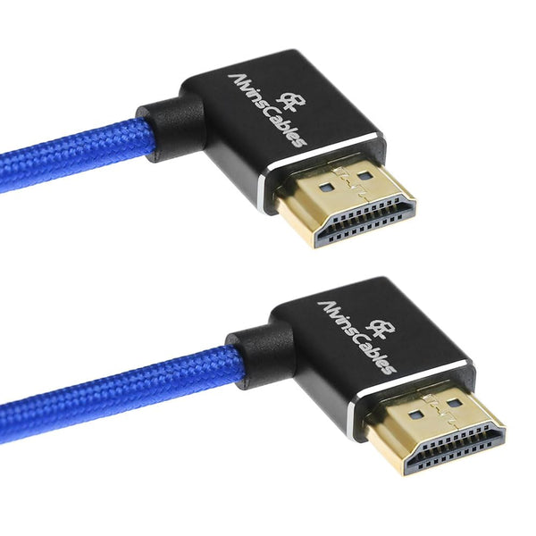 Alvin's Cables 8K HDMI Cable for Atomos Ninja,2.1 48Gbps 8K@60Hz 4K@120Hz High-Speed Braided Coiled Cable for Sony FS5 FS7 FX9,BMPCC,for Canon C300 C500,for Feelworld,Right to Right Angle Blue