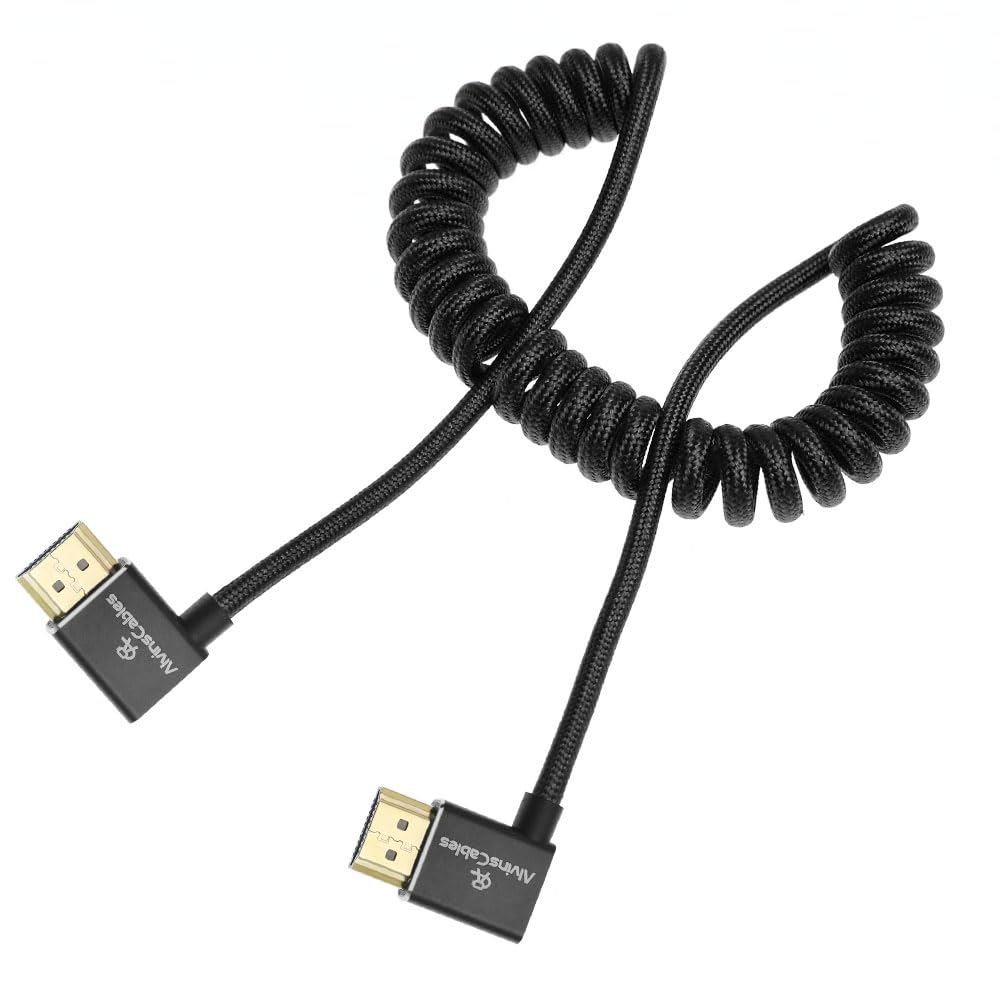 Alvin's Cables 8K HDMI Cable for Atomos Ninja,2.1 48Gbps 8K@60Hz 4K@120Hz High-Speed Braided Coiled Cable for Sony FS5 FS7 FX9,BMPCC,for Canon C300 C500,for Feelworld,Right to Right Angle Black