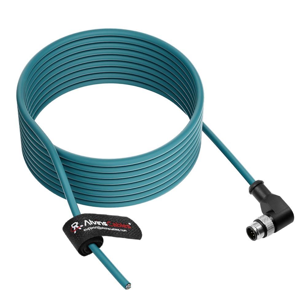 Alvin&#39;s Cables M12 A-Code 8 Pin Male Right Angle to Open End Power I/O Cable Cat6a High-Flex Shielded for Cognex Keyence Basler Industrial Automation Fieldbus Module 3.3ft/1m