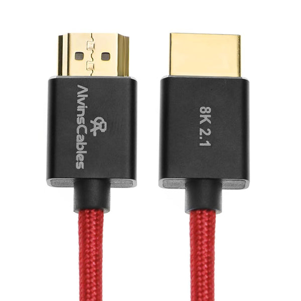 Alvin's Cables 8K 2.1 HDMI to HDMI Cable 8K@60Hz 4K@120Hz High-Speed for Atomos Ninja,for Sony FS5 FS7 FX9,BMPCC,for Canon C300 C500,Braided Coiled Cable Red