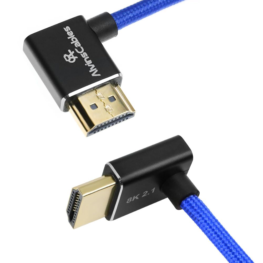Alvin&#39;s Cables 8K HDMI 2.1 Cable 8K@60Hz 4K@120Hz High-Speed Braided Coiled Cable for Atomos Ninja,for Feelworld,for Sony FS5 FS7 FX9,BMPCC,for Canon C300 C500,Left to Up Angle Blue