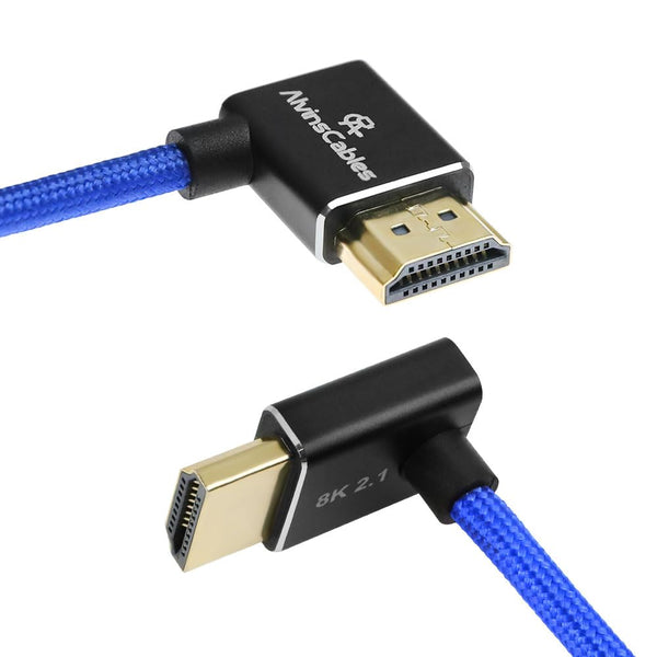 Alvin's Cables 8K HDMI 2.1 Cable 48Gbps 8K@60Hz 4K@120Hz High-Speed Braided Coiled Cable for Sony FS5 FS7 FX9,BMPCC,for Canon C300 C500,for Atomos Ninja,for Feelworld,Right to Up Angle Blue