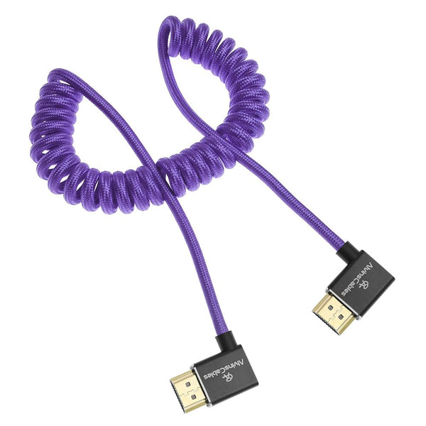 Alvin's Cables 8K HDMI Cable for Atomos Ninja,2.1 48Gbps 8K@60Hz 4K@120Hz High-Speed Braided Coiled Cable for Sony FS5 FS7 FX9,BMPCC,for Canon C300 C500,for Feelworld,Right to Right Angle Purple