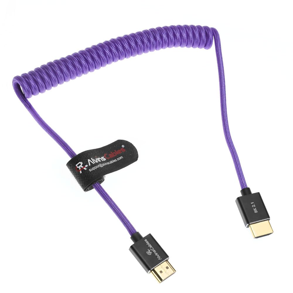 Alvin's Cables 8K 2.1 HDMI to HDMI Cable 8K@60Hz 4K@120Hz High-Speed for Atomos Ninja,for Sony FS5 FS7 FX9,BMPCC,for Canon C300 C500,Braided Coiled Cable Purple