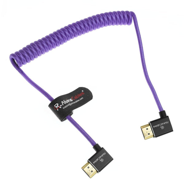 Alvin's Cables 8K HDMI Cable for Atomos Ninja,2.1 48Gbps 8K@60Hz 4K@120Hz High-Speed Braided Coiled Cable for Sony FS5 FS7 FX9,BMPCC,for Canon C300 C500,for Feelworld,Right to Right Angle Purple