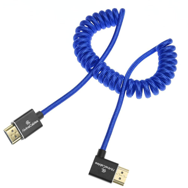 Alvin's Cables 8K HDMI 2.1 Cable for Atomos Ninja V Monitor,for Sony FS5 FS7,BMPCC,for Canon C300 C500 Camera,8K@60Hz 4K@120Hz 48Gbps High-Speed Braided Coiled Cable Left Angle Blue