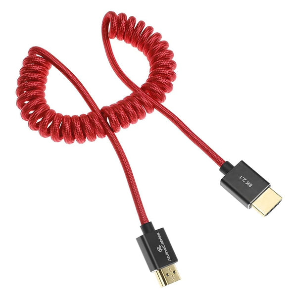 Alvin's Cables 8K 2.1 HDMI to HDMI Cable 8K@60Hz 4K@120Hz High-Speed for Atomos Ninja,for Sony FS5 FS7 FX9,BMPCC,for Canon C300 C500,Braided Coiled Cable Red