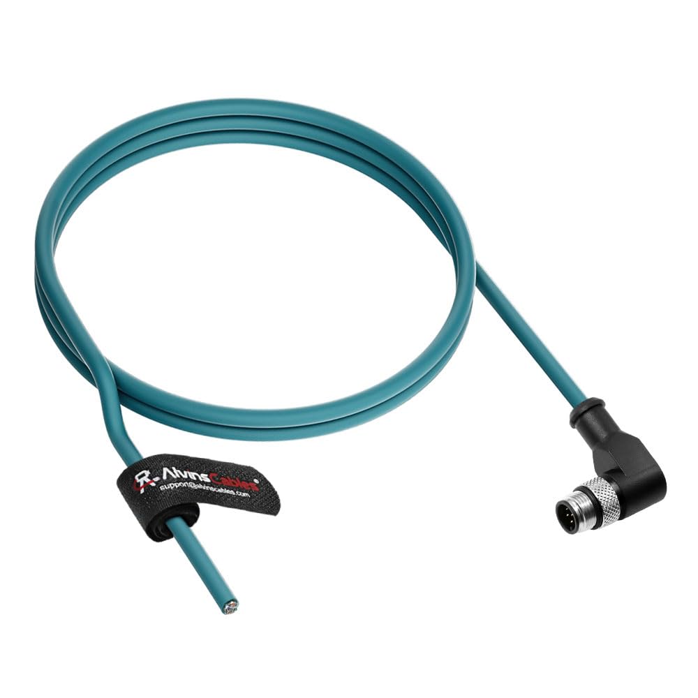 Alvin&#39;s Cables M12 A-Code 8 Pin Male Right Angle to Open End Power I/O Cable Cat6a High-Flex Shielded for Cognex Keyence Basler Industrial Automation Fieldbus Module 3.3ft/1m
