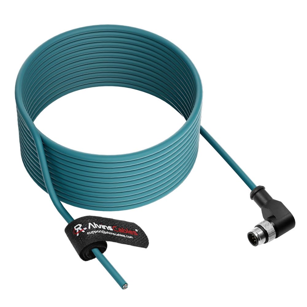 Alvin&#39;s Cables M12 A-Code 8 Pin Male Right Angle to Open End Power I/O Cable Cat6a High-Flex Shielded for Cognex Keyence Basler Industrial Automation Fieldbus Module 3.3ft/1m