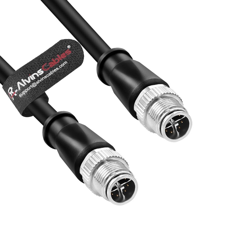 Alvin's Cables M12 X-Code 8 Pin to 8 Pin Male Cat6a Ethernet Cable Shielded for Cognex Basler Industrial Camera, High Flex Drag-Chain 3m 5m 10m, Black