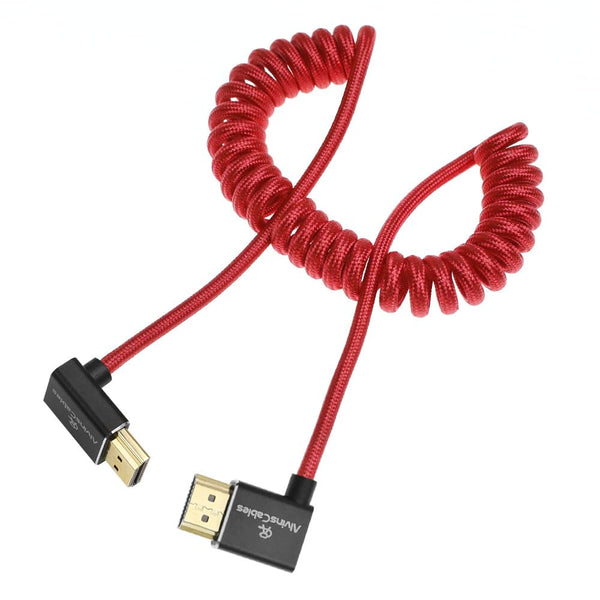 Alvin's Cables 8K HDMI 2.1 Cable 48Gbps 8K@60Hz 4K@120Hz High-Speed Braided Coiled Cable for Sony FS5 FS7 FX9,BMPCC,for Canon C300 C500,for Atomos Ninja,for Feelworld,Right to Up Angle Red