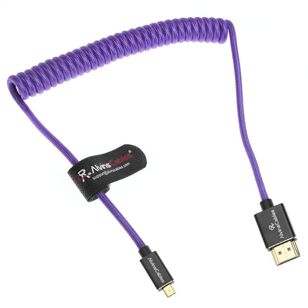 Alvin's Cables 8K 2.1 Micro HDMI to HDMI Coiled Cable for Atomos Ninja V, 8K@60Hz 4K@60Hz High-Speed HDMI Cable for Sony A7RIII A7II A7M3, for Canon R5 M6, for FUJIFILM X-T4 X-T3, Braided Purple