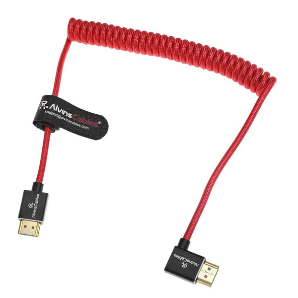 Alvin's Cables 8K HDMI 2.1 Cable for Atomos Ninja V Monitor,for Sony FS5 FS7,BMPCC,for Canon C300 C500 Camera,8K@60Hz 4K@120Hz 48Gbps High-Speed Braided Coiled Cable Left Angle Red