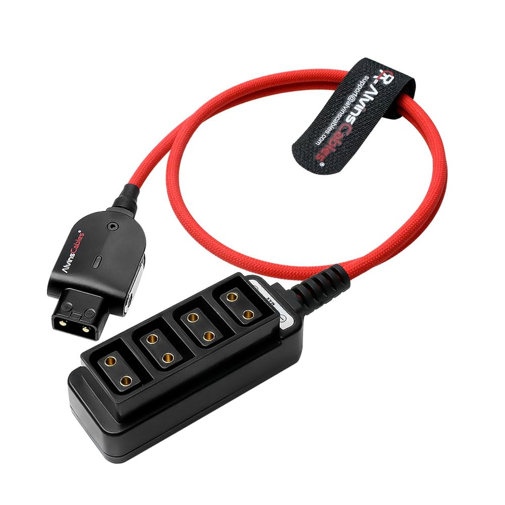 Alvin&#39;s Cables Smart D-tap Splitter Cable, Ultra Soft Smart Dtap Male to 4 Port Dtap Female Splitter Hub Power Cable for ARRI RED Teradek SmallHD SmallRig V-Mount|Gold-Mount Battery 40cm/15.7inches