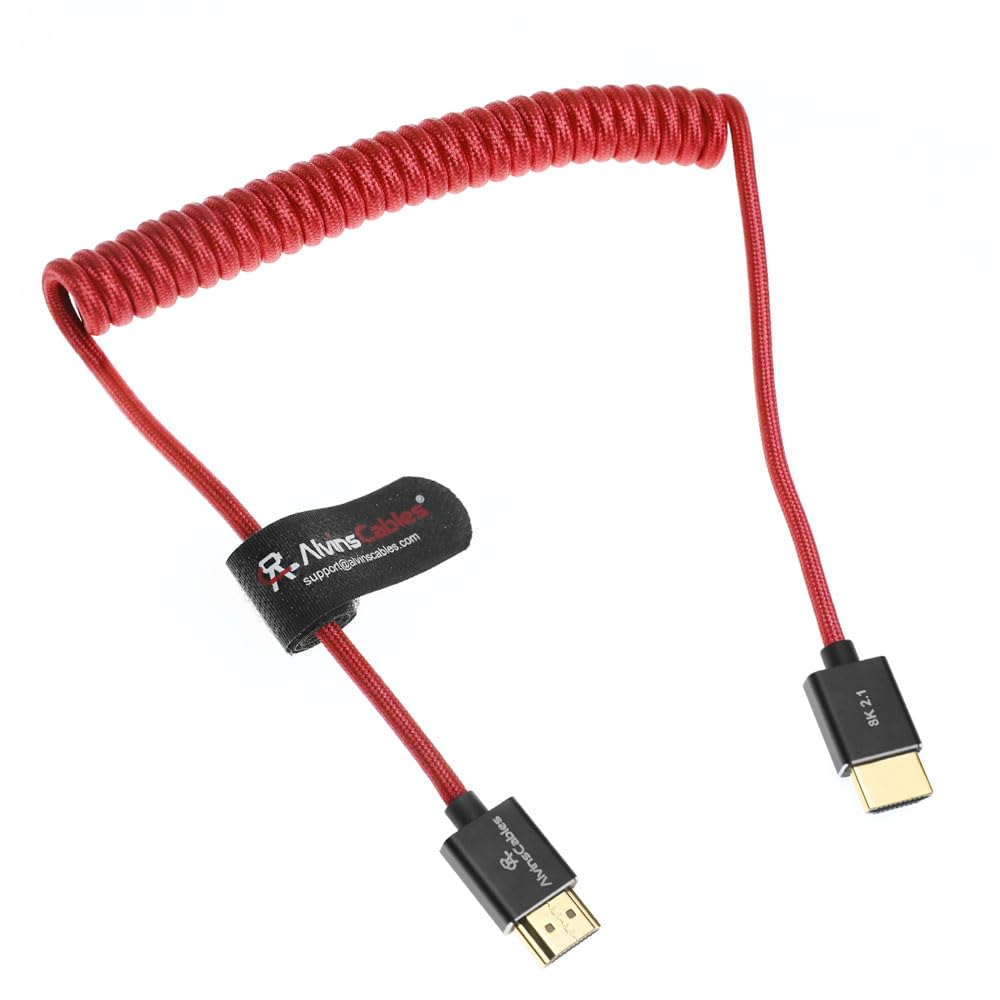 Alvin's Cables 8K 2.1 HDMI to HDMI Cable 8K@60Hz 4K@120Hz High-Speed for Atomos Ninja,for Sony FS5 FS7 FX9,BMPCC,for Canon C300 C500,Braided Coiled Cable Red