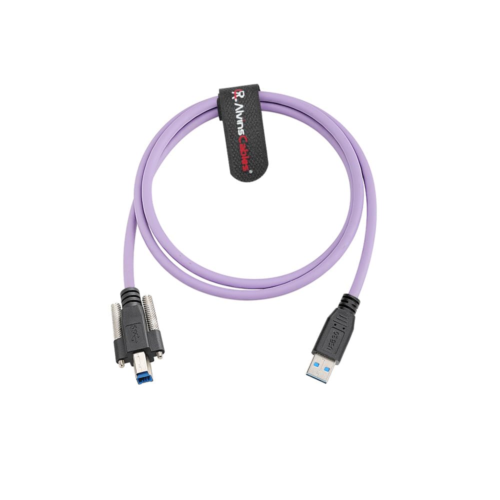 Alvin's Cables USB 3.0 Type-A to USB-B Screw Lock Data Cable for Machine Vision Industrial Camera, Printer, Scanner, 5Gbps High Flex Drag Chain Shielded