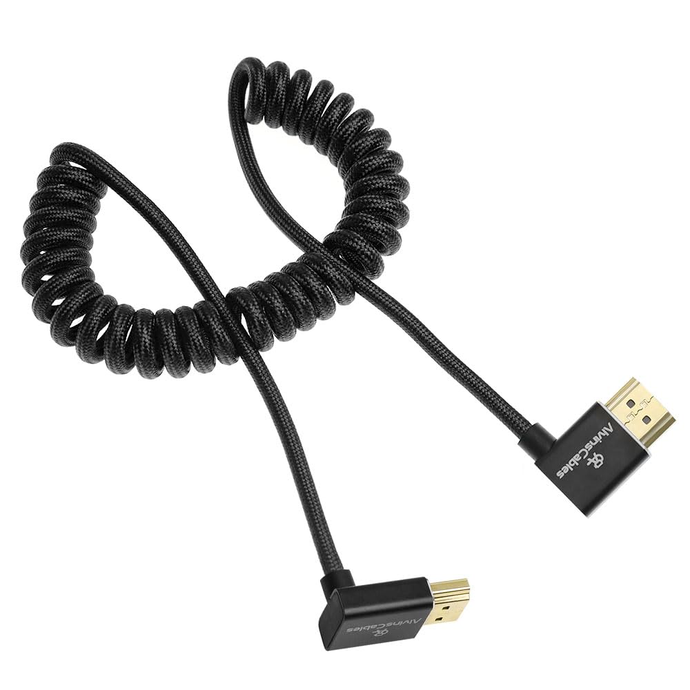 Alvin's Cables 8K HDMI 2.1 Cable 8K@60Hz 4K@120Hz High-Speed Braided Coiled Cable for Atomos Ninja,for Feelworld,for Sony FS5 FS7 FX9,BMPCC,for Canon C300 C500,Left to Up Angle Black