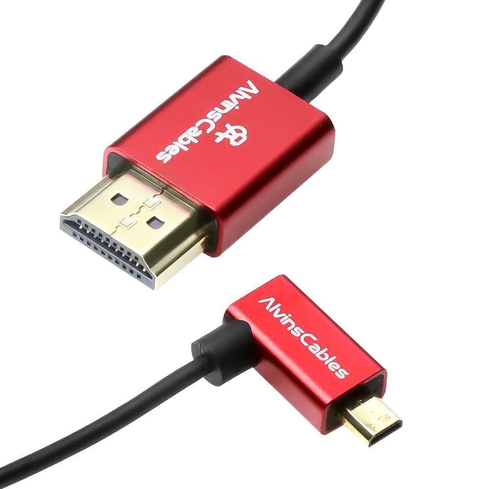 Alvin&#39;s Cables 8K 2.1 Micro HDMI Right Angle to HDMI Ultra-Thin Coiled Cable for Atomos Ninja V, 8K@60Hz 4K@120Hz High-Speed HDMI Cable for Sony A7RIII A7II A7M3, for Canon R5 M6, 45cm|18in