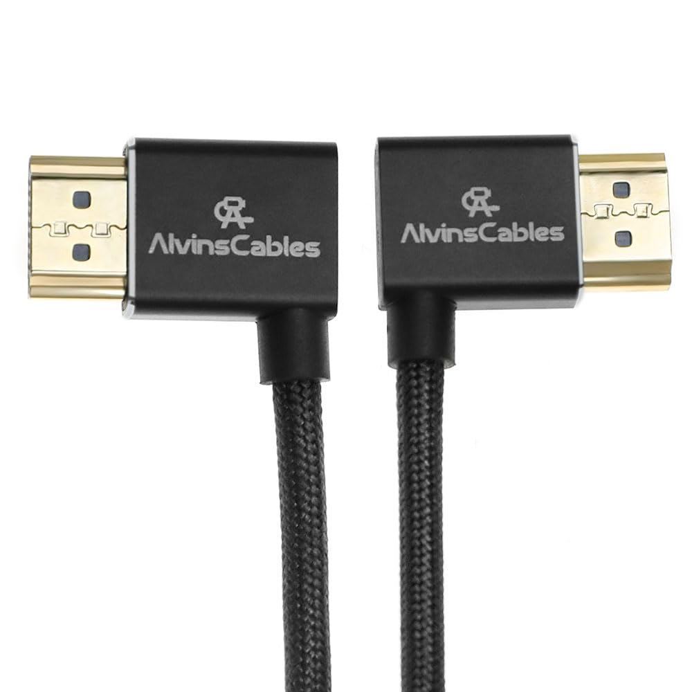 Alvin's Cables 8K HDMI 2.1 Cable 8K 60Hz 4K 120Hz High-Speed for Atomos Ninja Monitor,Left to Right Angle Braided Coiled Cable for Sony FS5 FS7 FX9,for Canon C300 C500,for Nikon Z9 Camera,Black