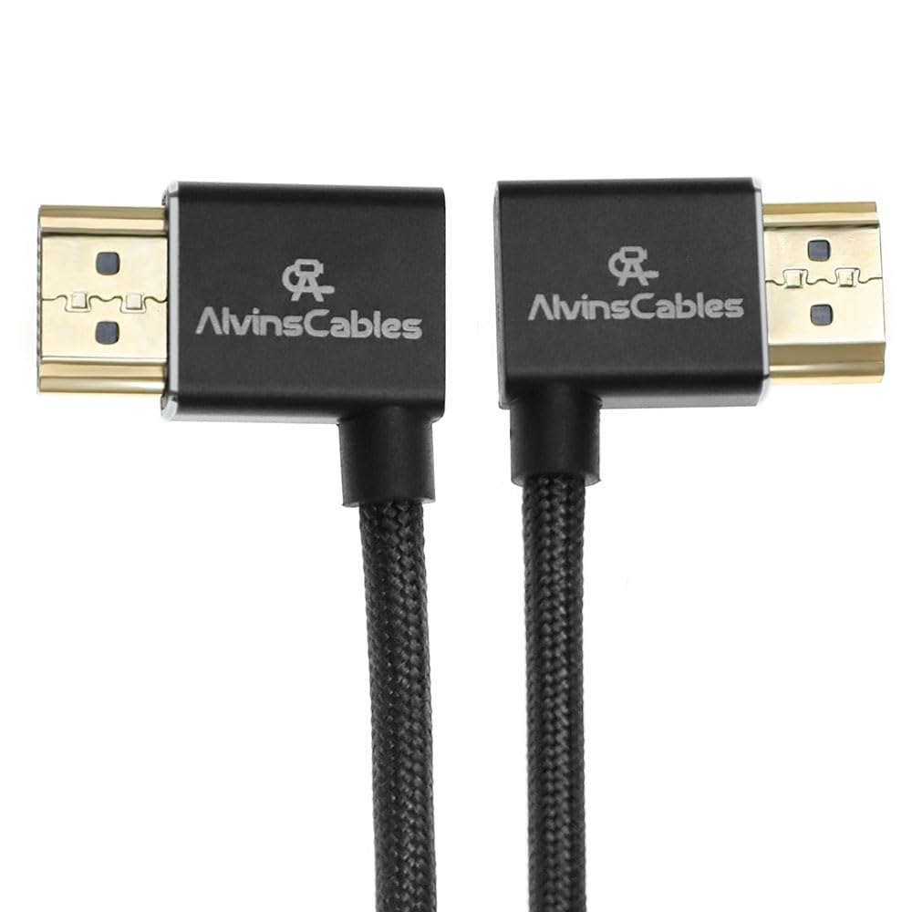 Alvin&#39;s Cables 8K HDMI 2.1 Cable 8K 60Hz 4K 120Hz High-Speed for Atomos Ninja Monitor,Left to Right Angle Braided Coiled Cable for Sony FS5 FS7 FX9,for Canon C300 C500,for Nikon Z9 Camera,Black