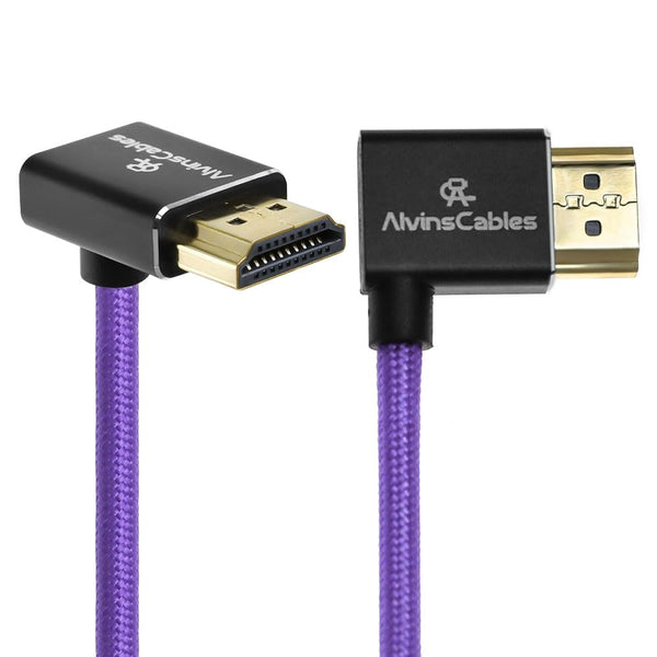 Alvin's Cables 8K HDMI 2.1 Cable 48Gbps 8K@60Hz 4K@120Hz High-Speed Braided Coiled Cable for Sony FS5 FS7 FX9,BMPCC,for Canon C300 C500,for Atomos Ninja,for Feelworld,Right to Up Angle Purple