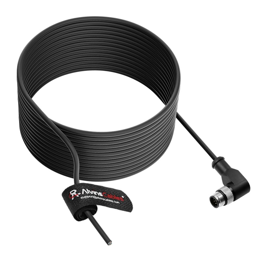 Alvin&#39;s Cables M12 A-Code 8 Pin Male Right Angle to Open End Power I/O Cable Cat6a High-Flex Shielded for Cognex Keyence Basler Industrial Automation Fieldbus Module 3.3ft/1m