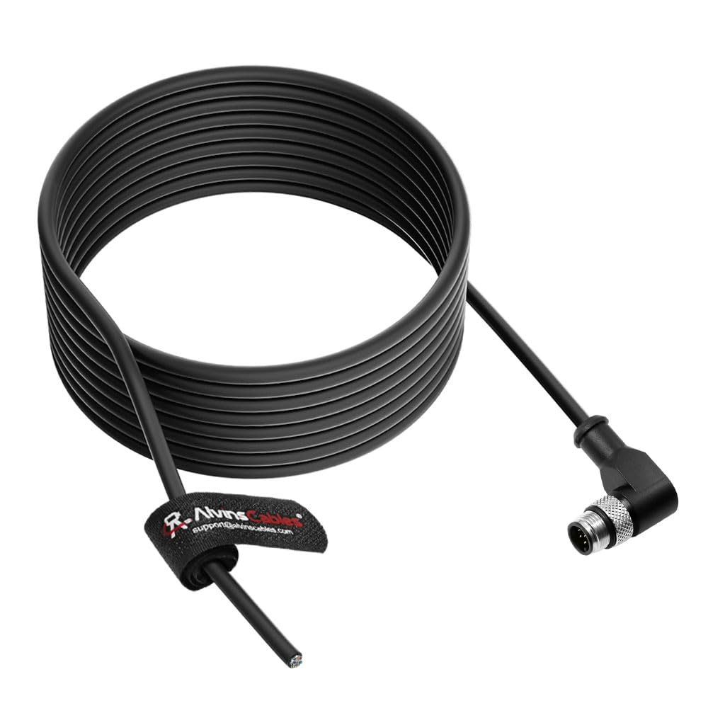 Alvin&#39;s Cables M12 A-Code 8 Pin Male Right Angle to Open End Power I/O Cable Cat6a High-Flex Shielded for Cognex Keyence Basler Industrial Automation Fieldbus Module 3.3ft/1m