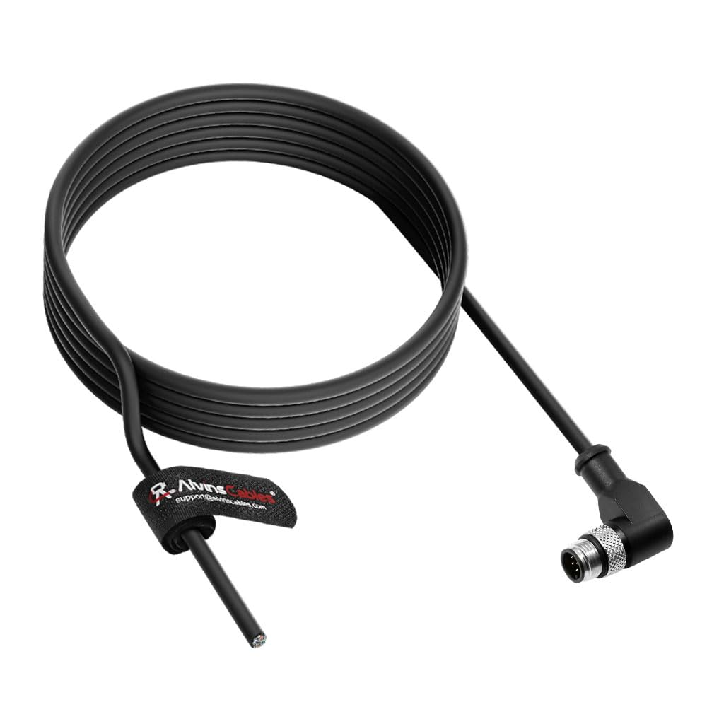 Alvin&#39;s Cables M12 A-Code 8 Pin Male Right Angle to Open End Power I/O Cable Cat6a High-Flex Shielded for Cognex Keyence Basler Industrial Automation Fieldbus Module 3.3ft/1m