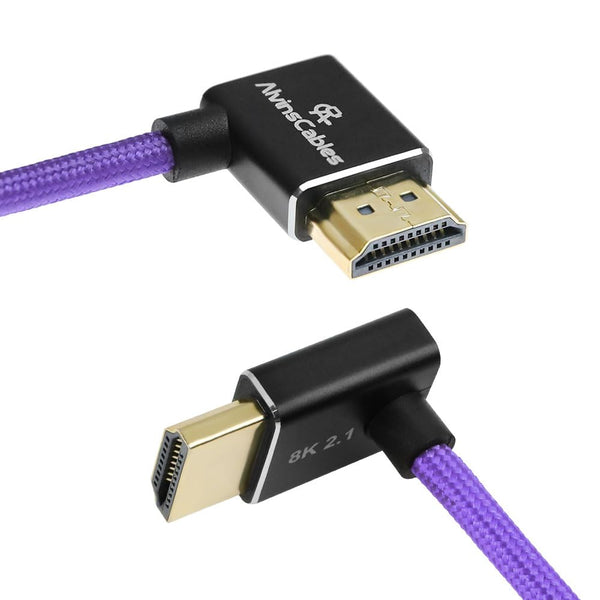 Alvin's Cables 8K HDMI 2.1 Cable 48Gbps 8K@60Hz 4K@120Hz High-Speed Braided Coiled Cable for Sony FS5 FS7 FX9,BMPCC,for Canon C300 C500,for Atomos Ninja,for Feelworld,Right to Up Angle Purple