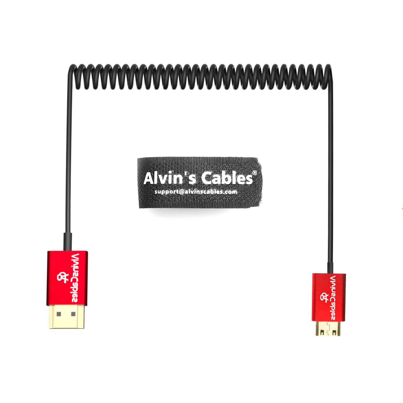 Alvin&#39;s Cables 8K High Speed Mini HDMI to HDMI Coiled Cable, Aluminum 8K@60Hz 4K@240Hz HDMI 2.1, Compatible with Camera, Camcorder, Tablet and Graphics/Video Card, Laptop, Projector