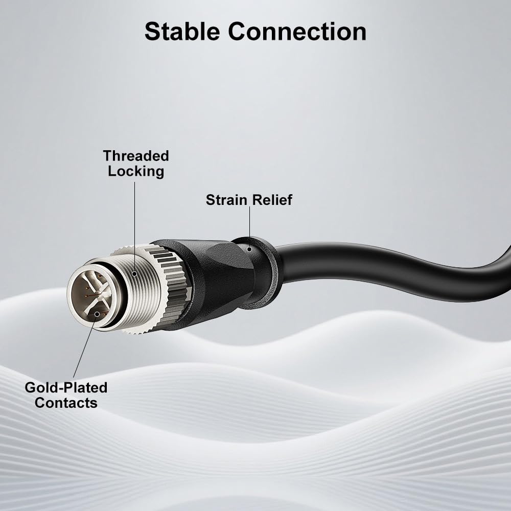 Alvin's Cables M12 X-Code 8 Pin to 8 Pin Male Cat6a Ethernet Cable Shielded for Cognex Basler Industrial Camera, High Flex Drag-Chain 3m 5m 10m, Black