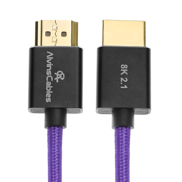 Alvin's Cables 8K 2.1 HDMI to HDMI Cable 8K@60Hz 4K@120Hz High-Speed for Atomos Ninja,for Sony FS5 FS7 FX9,BMPCC,for Canon C300 C500,Braided Coiled Cable Purple