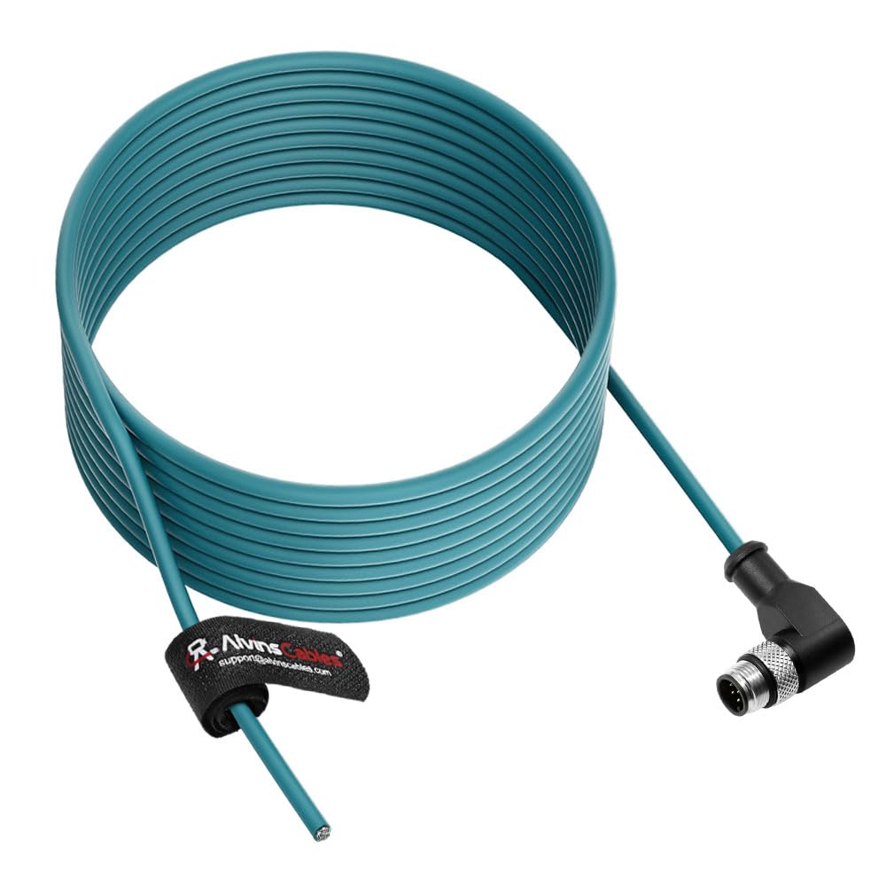 Alvin&#39;s Cables M12 A-Code 8 Pin Male Right Angle to Open End Power I/O Cable Cat6a High-Flex Shielded for Cognex Keyence Basler Industrial Automation Fieldbus Module 3.3ft/1m