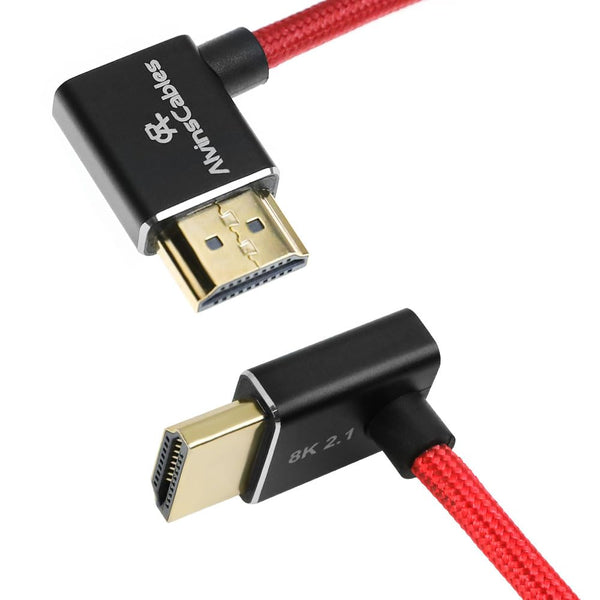 Alvin's Cables 8K HDMI 2.1 Cable 8K@60Hz 4K@120Hz High-Speed Braided Coiled Cable for Atomos Ninja,for Feelworld,for Sony FS5 FS7 FX9,BMPCC,for Canon C300 C500,Left to Up Angle Red