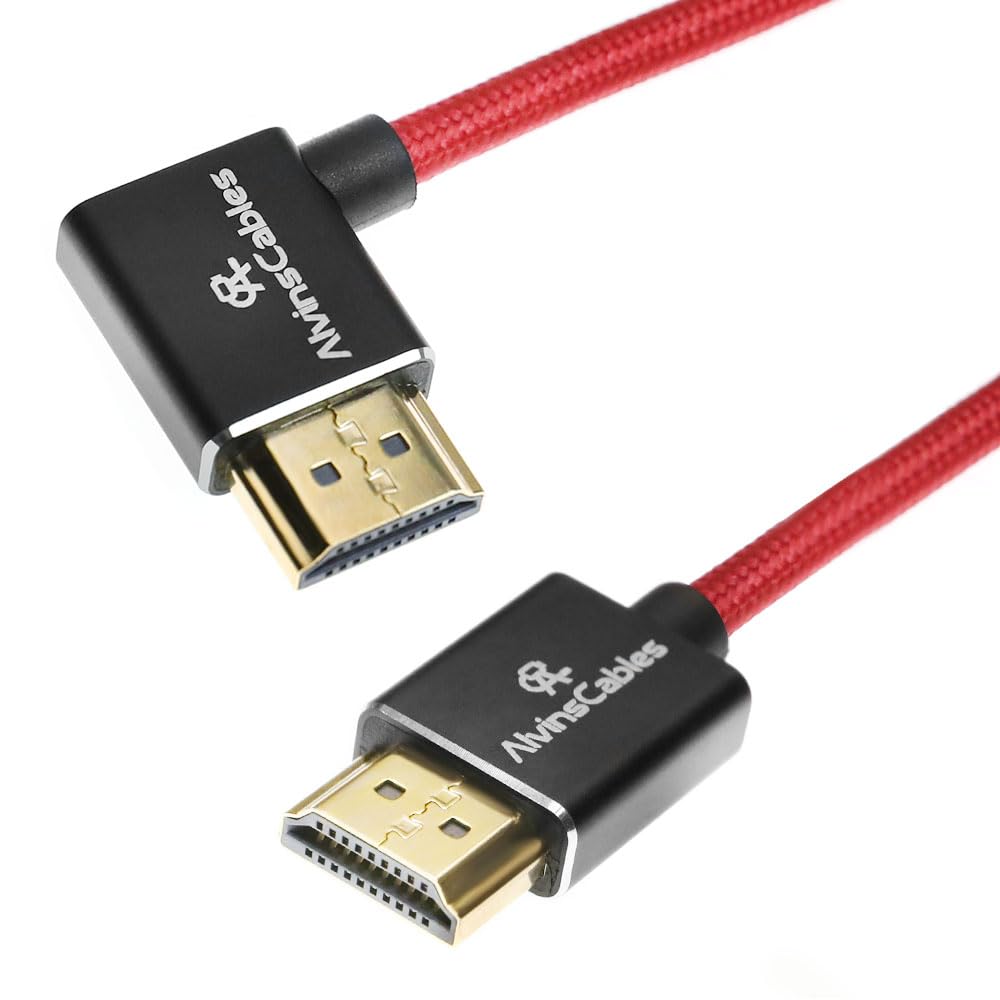 Alvin's Cables 8K HDMI 2.1 Cable for Atomos Ninja V Monitor,for Sony FS5 FS7,BMPCC,for Canon C300 C500 Camera,8K@60Hz 4K@120Hz 48Gbps High-Speed Braided Coiled Cable Left Angle Red