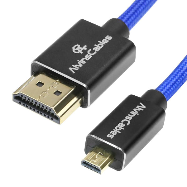 Alvin's Cables 8K 2.1 Micro HDMI to HDMI Coiled Cable for Atomos Ninja V, 8K@60Hz 4K@60Hz High-Speed HDMI Cable for Sony A7RIII A7II A7M3, for Canon R5 M6, for FUJIFILM X-T4 X-T3, Braided Blue