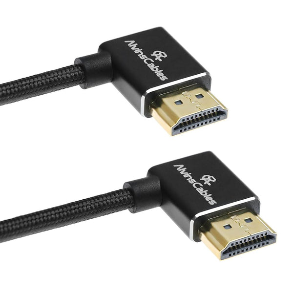 Alvin's Cables 8K HDMI Cable for Atomos Ninja,2.1 48Gbps 8K@60Hz 4K@120Hz High-Speed Braided Coiled Cable for Sony FS5 FS7 FX9,BMPCC,for Canon C300 C500,for Feelworld,Right to Right Angle Black