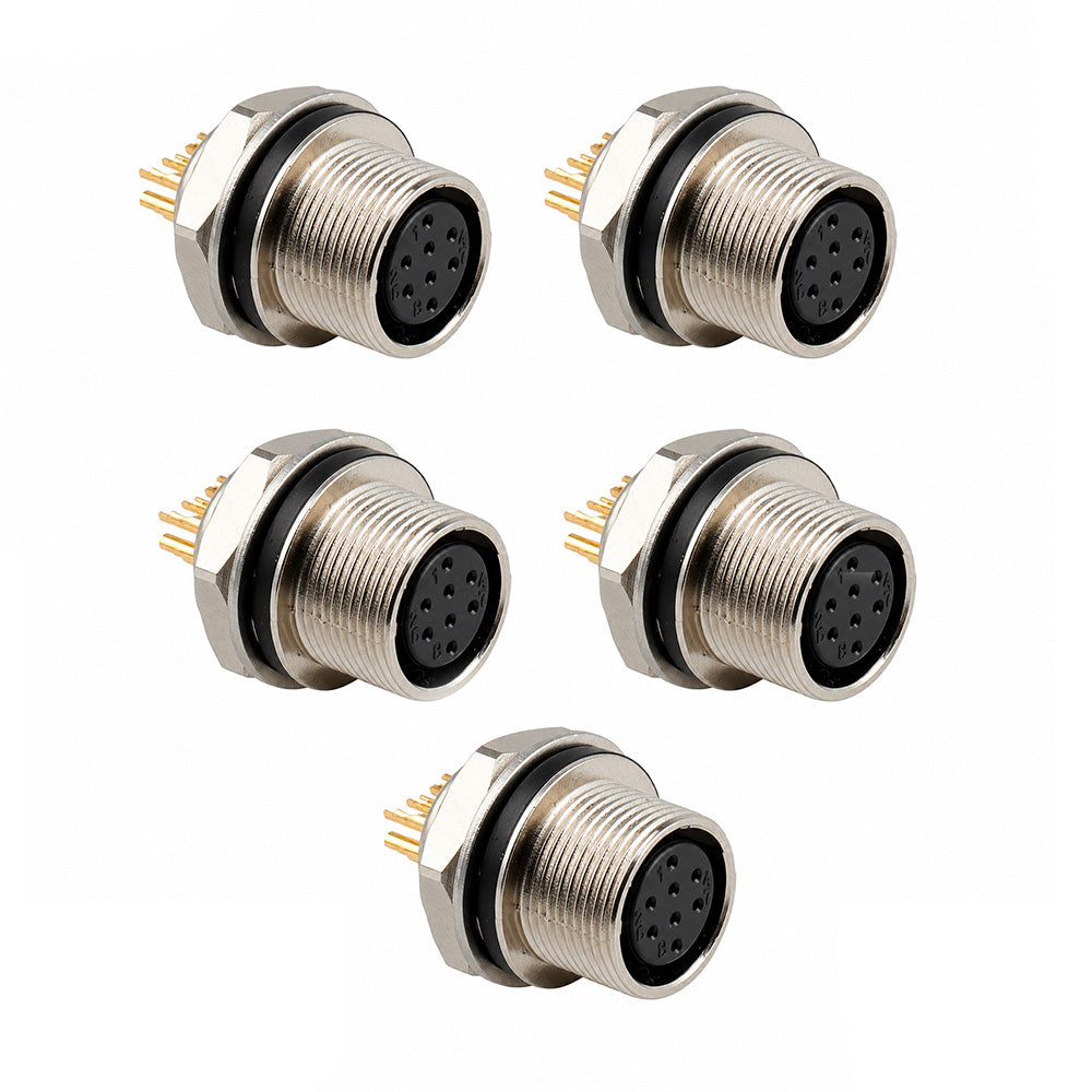 Alvins HR25-7TR-8P Hirose 8 Pin Male Circular Receptacle, Solder Cup Panel Mount Connector, Metal Threaded Locking for Industrial &amp; Camera Equipment