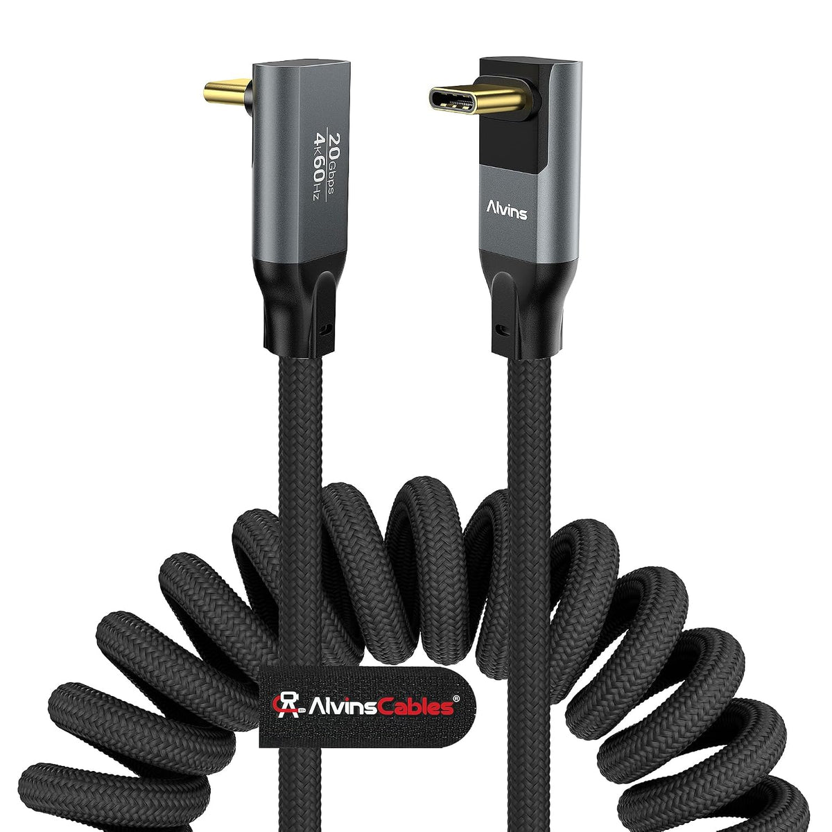 Alvin's Cables Coiled USB-C Cable, 20Gbps Data Transfer, 240W, 4K@60Hz