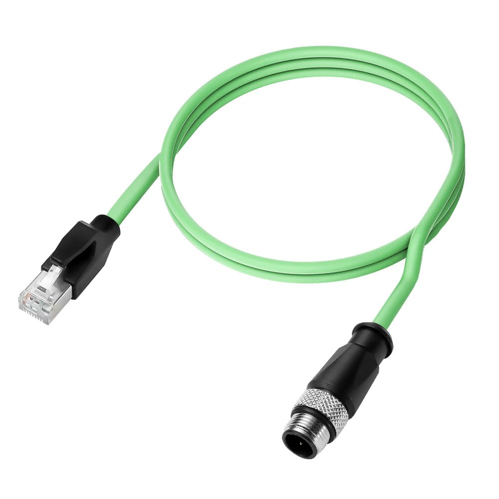 Alvin's Cables M12 D-Code 4 Pin Male to RJ45 Ethernet Cable High-Flex for Industrial Camera Sensor, Automation Application 3.3ft/1m Green