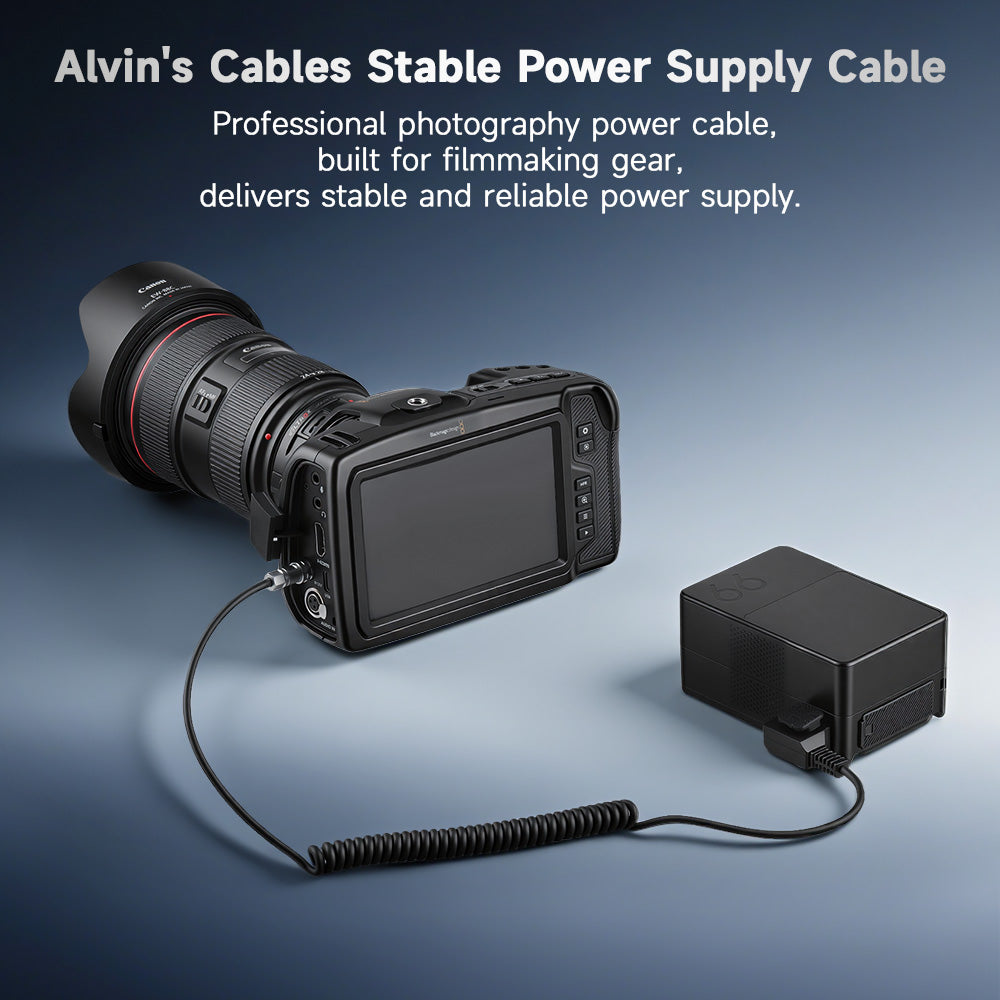 Alvin's Cables Dtap to BMPCC 6K 4K Coiled Power Cable for Blackmagic Pocket Cinema Camera 4K| 6K| pro V Mount Battery, Weipu 2 Pin Female to D Tap